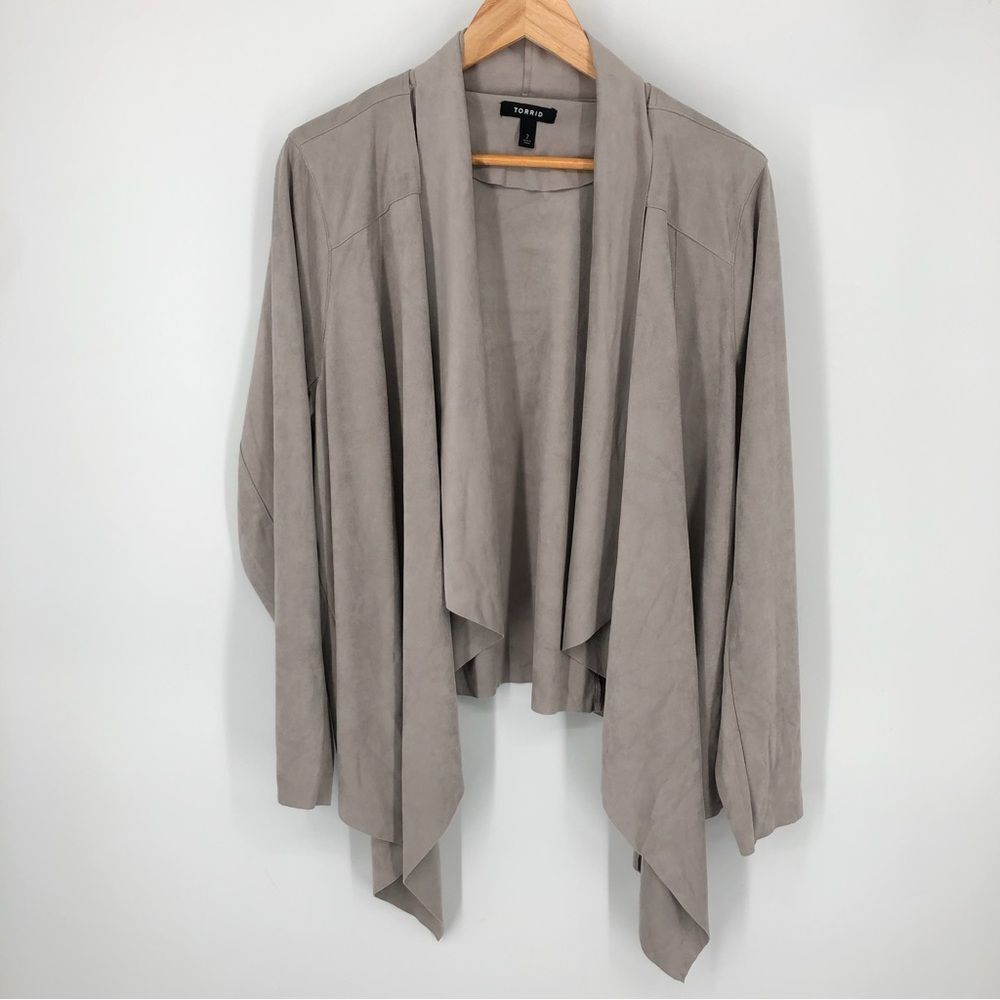 Torrid Jacket Womens 2X‎ Gray Suede Drape Front Cardigan Open Front Flowy